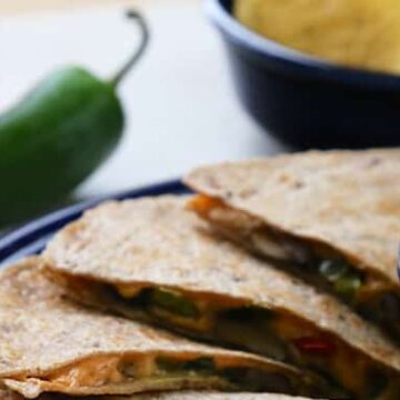 Mushroom and bell pepper vegan quesadillas