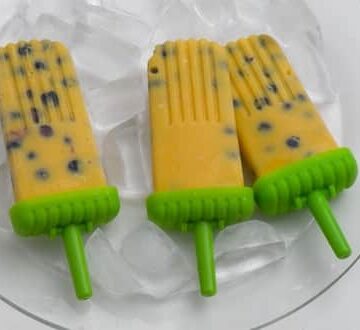 Mango and blueberry ice pops