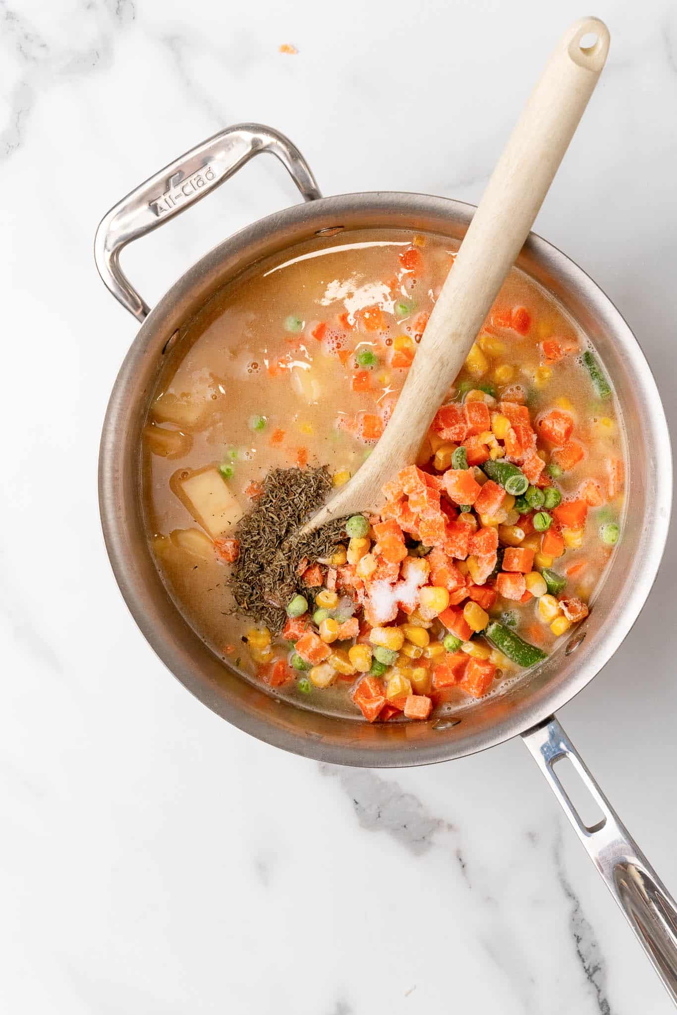 mixed vegetables in vegan pot pie